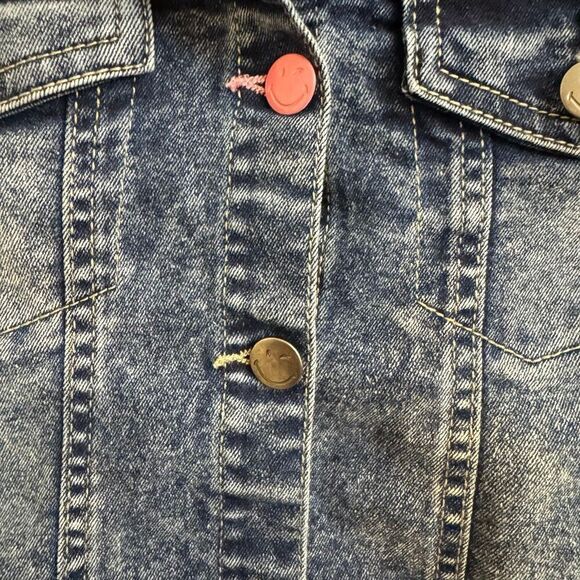 SmileyWorld Denim Jacket Yellow Smile Girls Size 14 - Picture 3 of 6